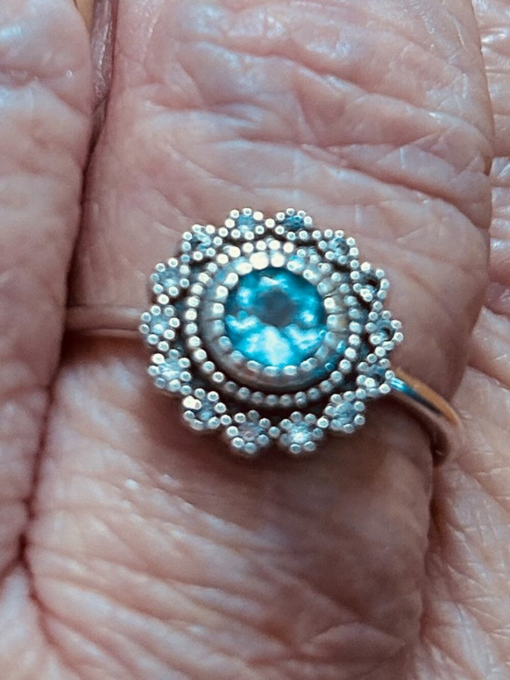 Sterling Silver Sky Blue Topaz White CZ Ring size 10